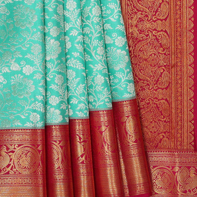 Kanchipattu Aqua Blue Brocade Saree