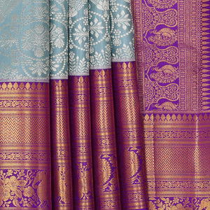 Kanchipattu Bluish Grey Brocade Saree