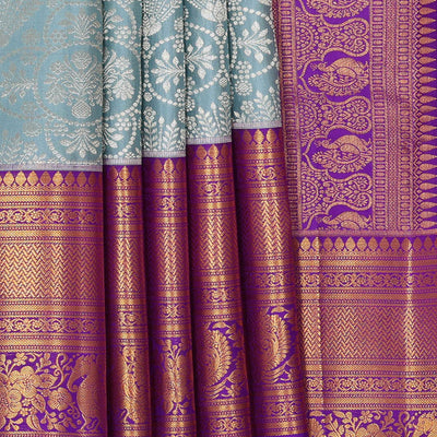Kanchipattu Bluish Grey Brocade Saree