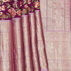 Kanchi Kora Deep Wine Brocade Saree