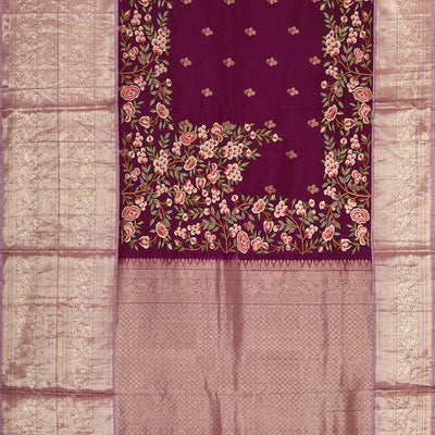 Kanchi Kora Deep Wine Brocade Saree
