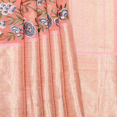 Kanchi Kora Peach Brocade Saree