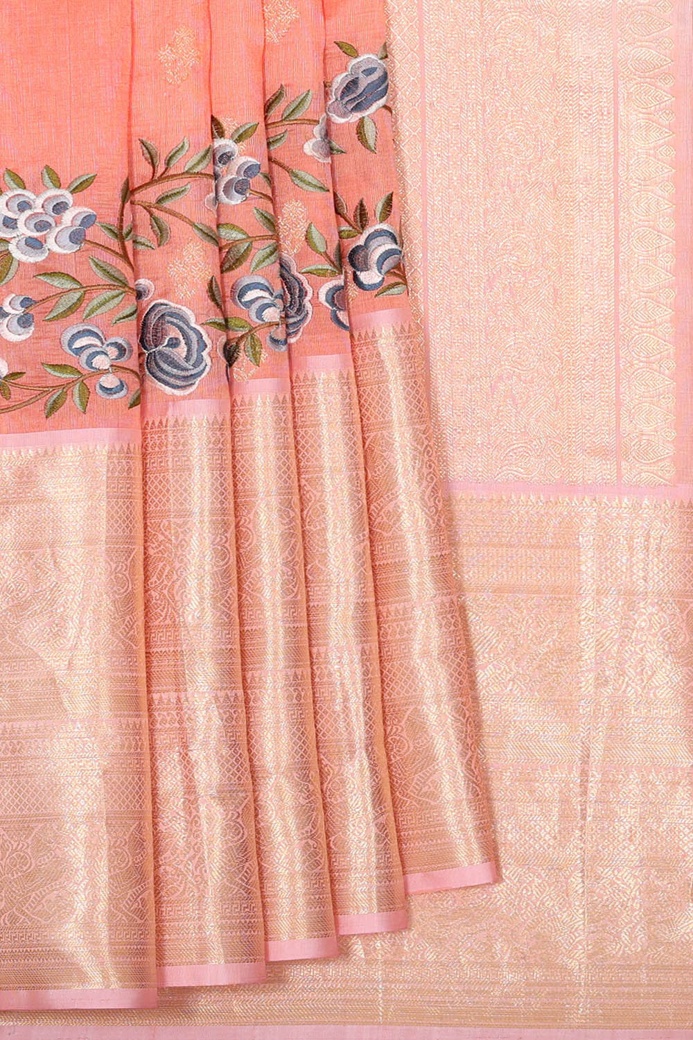 Kanchi Kora Peach Brocade Saree