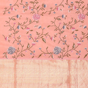 Kanchi Kora Peach Brocade Saree
