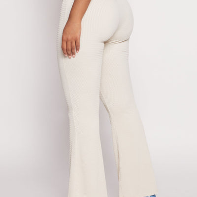 Textured Knit High Waisted Flare Pants