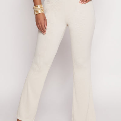 Textured Knit High Waisted Flare Pants