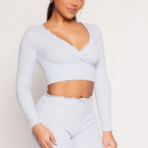 Almost Famous Lace Trim Faux Wrap Crop Top