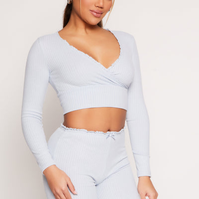 Almost Famous Lace Trim Faux Wrap Crop Top