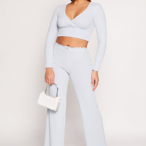 Almost Famous Lace Trim Faux Wrap Crop Top