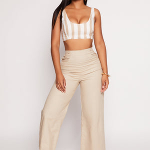 Button Detail High Waist Ankle Pants