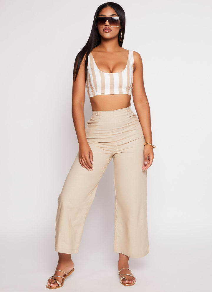 Button Detail High Waist Ankle Pants