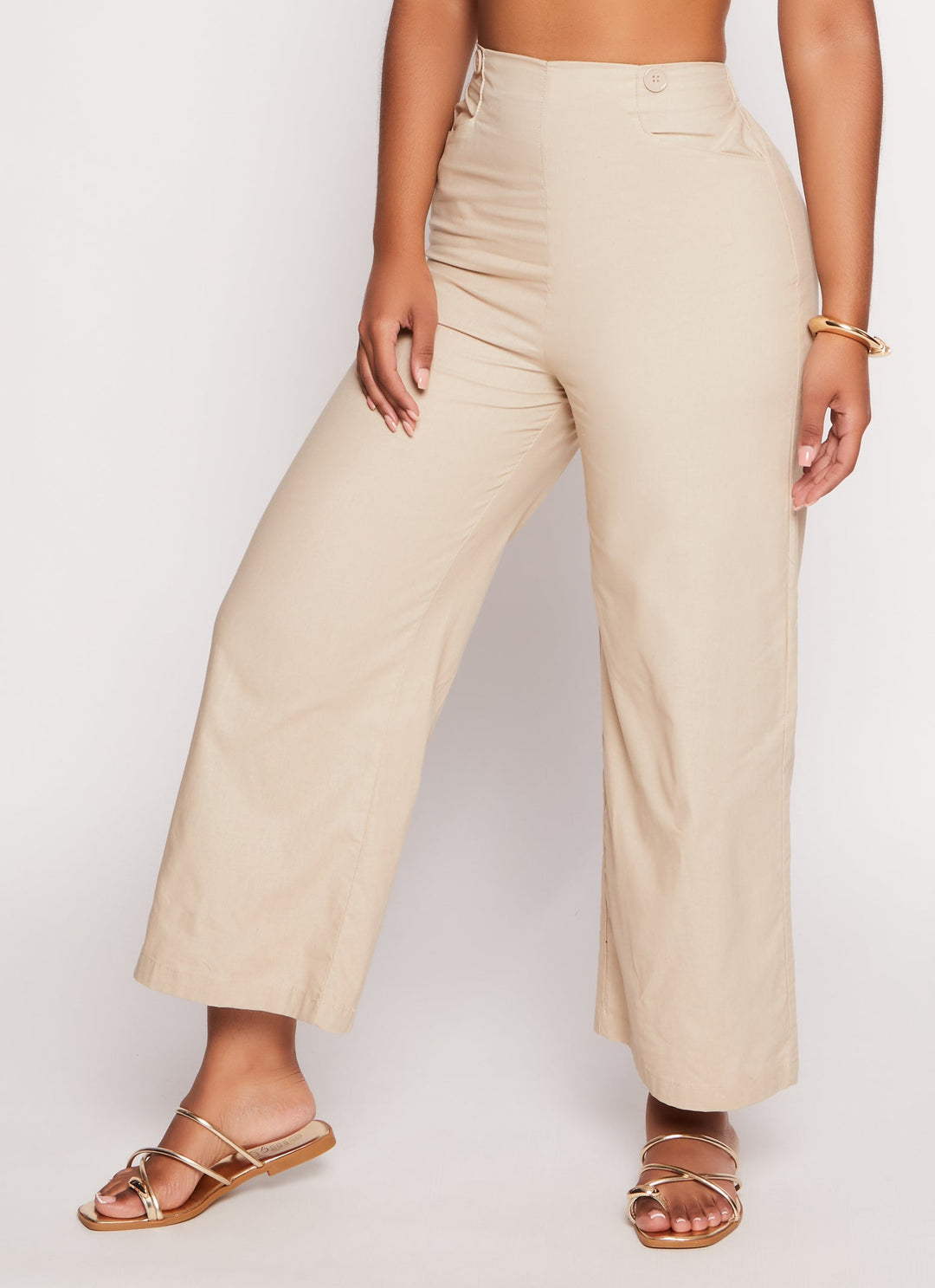 Button Detail High Waist Ankle Pants