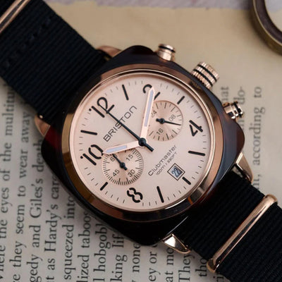 Clubmaster Classic Men Quartz Rose Gold Dial Chronograph Nato Watch 14140.PRA.T.6.NB
