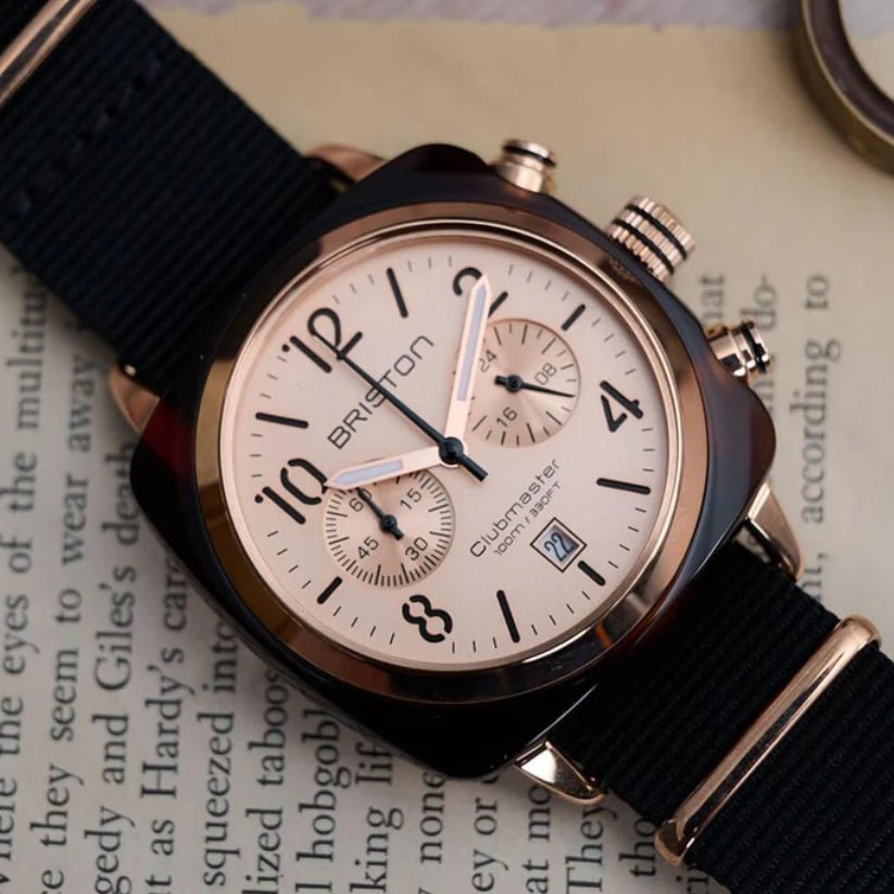 Clubmaster Classic Men Quartz Rose Gold Dial Chronograph Nato Watch 14140.PRA.T.6.NB