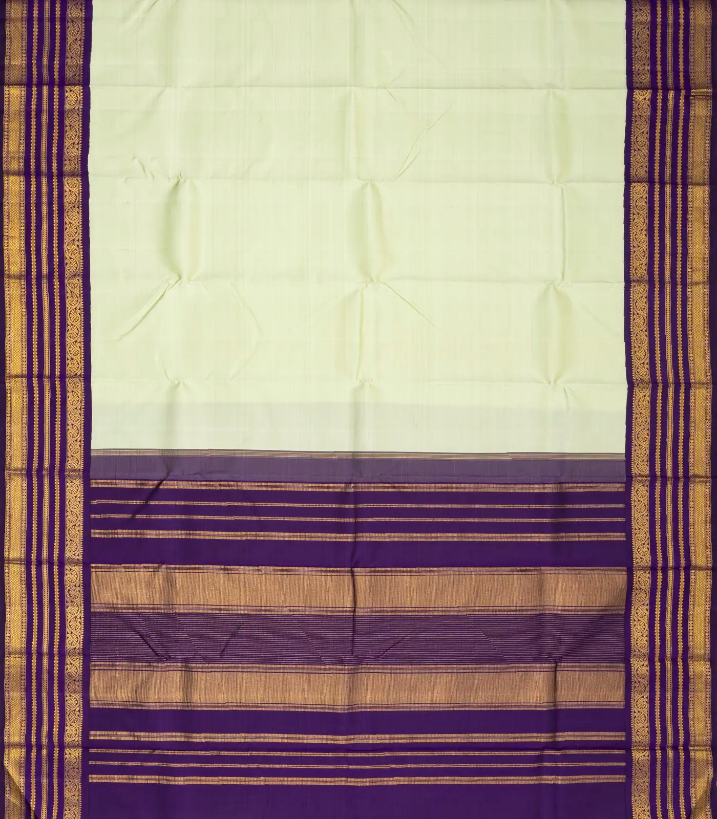 Mint Green Handloom Kanchipuram Korvai Silk Saree With Violet Border