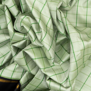 Shadow Green Handloom Kanchipuram Korvai Silk Saree With Checks