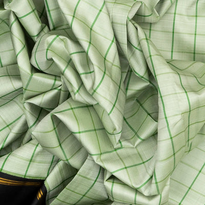 Shadow Green Handloom Kanchipuram Korvai Silk Saree With Checks