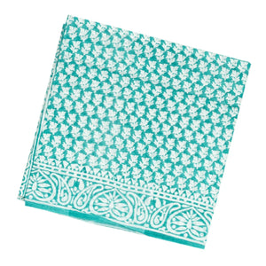 Turquoise Woven Jaipur Cotton Saree Printed With White Floral Motifs