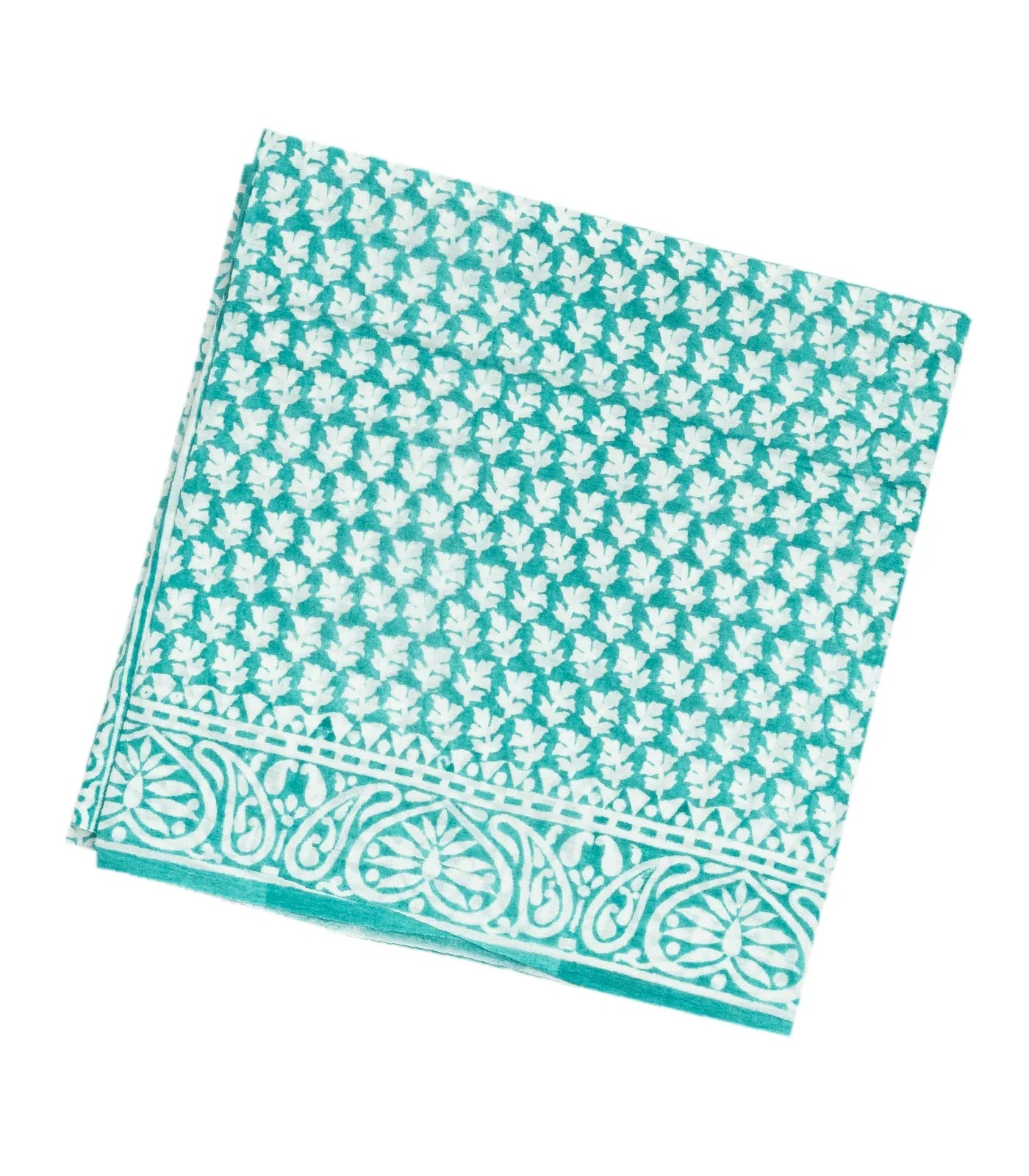 Turquoise Woven Jaipur Cotton Saree Printed With White Floral Motifs