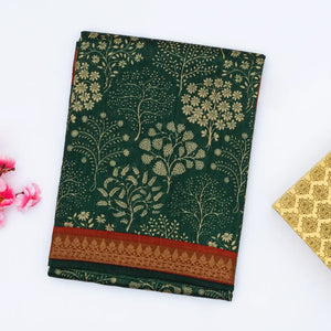 Bottle Green Tussar Silk Saree Is Printed With Tree Motifs