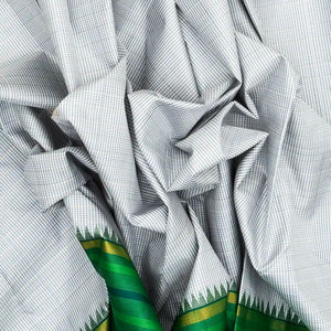Grey Handloom Korvai Kanchipuram Silk Saree With Checks