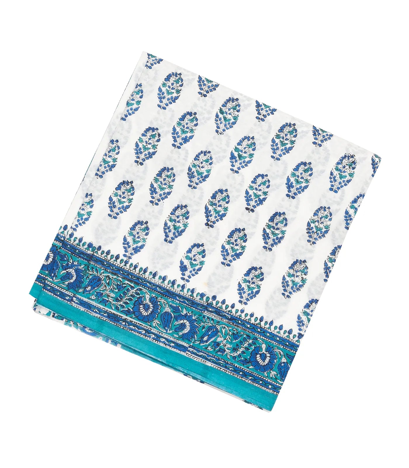 White Woven Jaipur Cotton Saree Printed With Blue Flower  Motifs