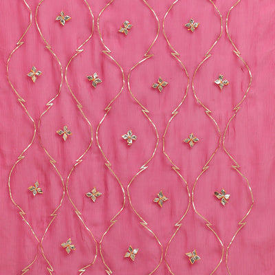 Ethnic Hand Embroidered Flared Kurta with Pants and Dupatta - Hot Pink