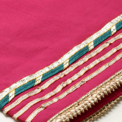 Ethnic Hand Embroidered Flared Kurta with Pants and Dupatta - Hot Pink