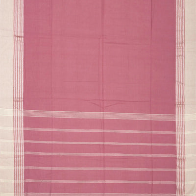 Dusty Pink Handloom Bengal Cotton Saree With Cream Border