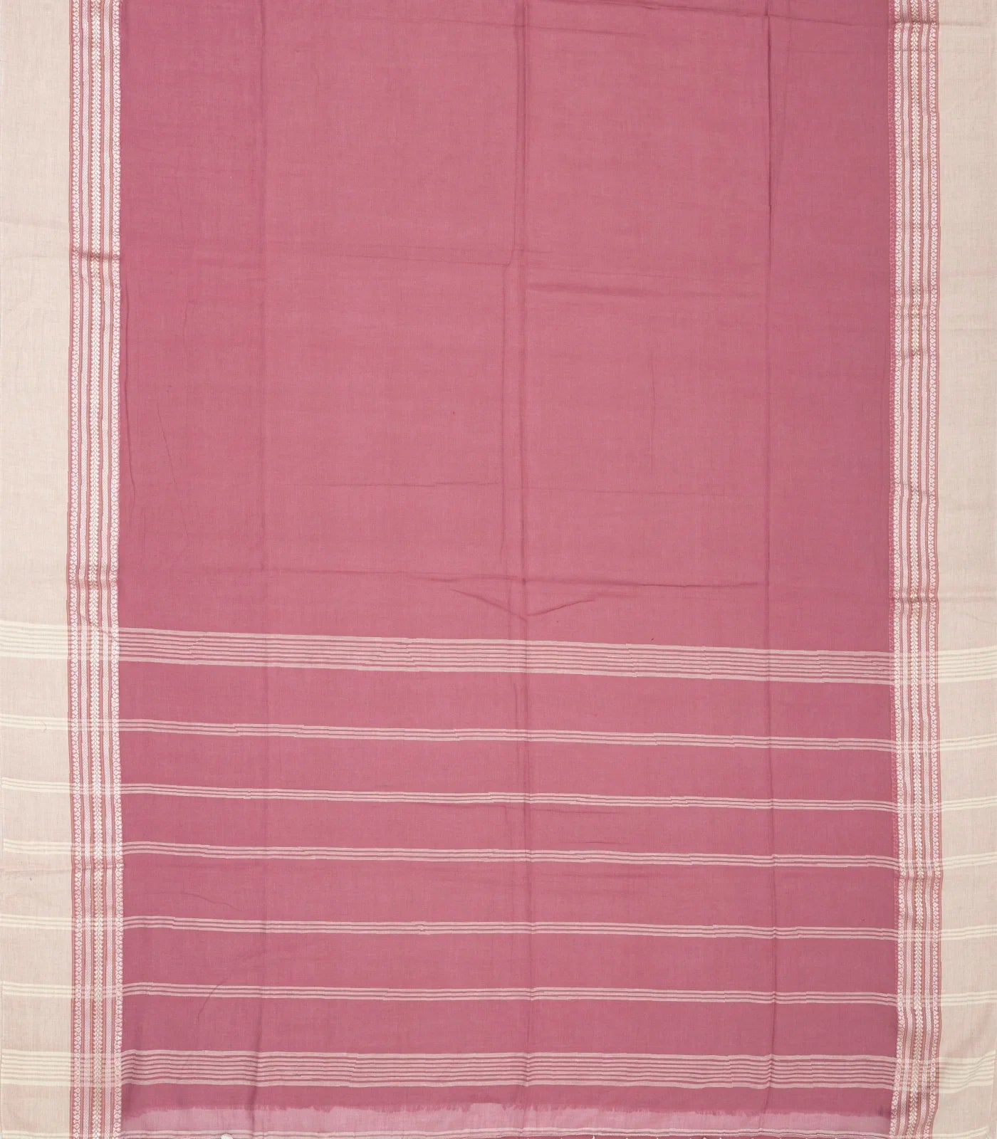 Dusty Pink Handloom Bengal Cotton Saree With Cream Border