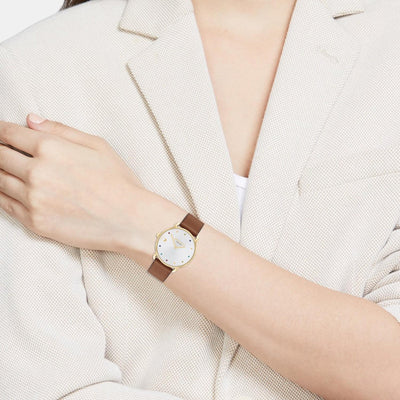 Elliot Women Quartz Silver & White Dial Analog Leather Watch 14504206
