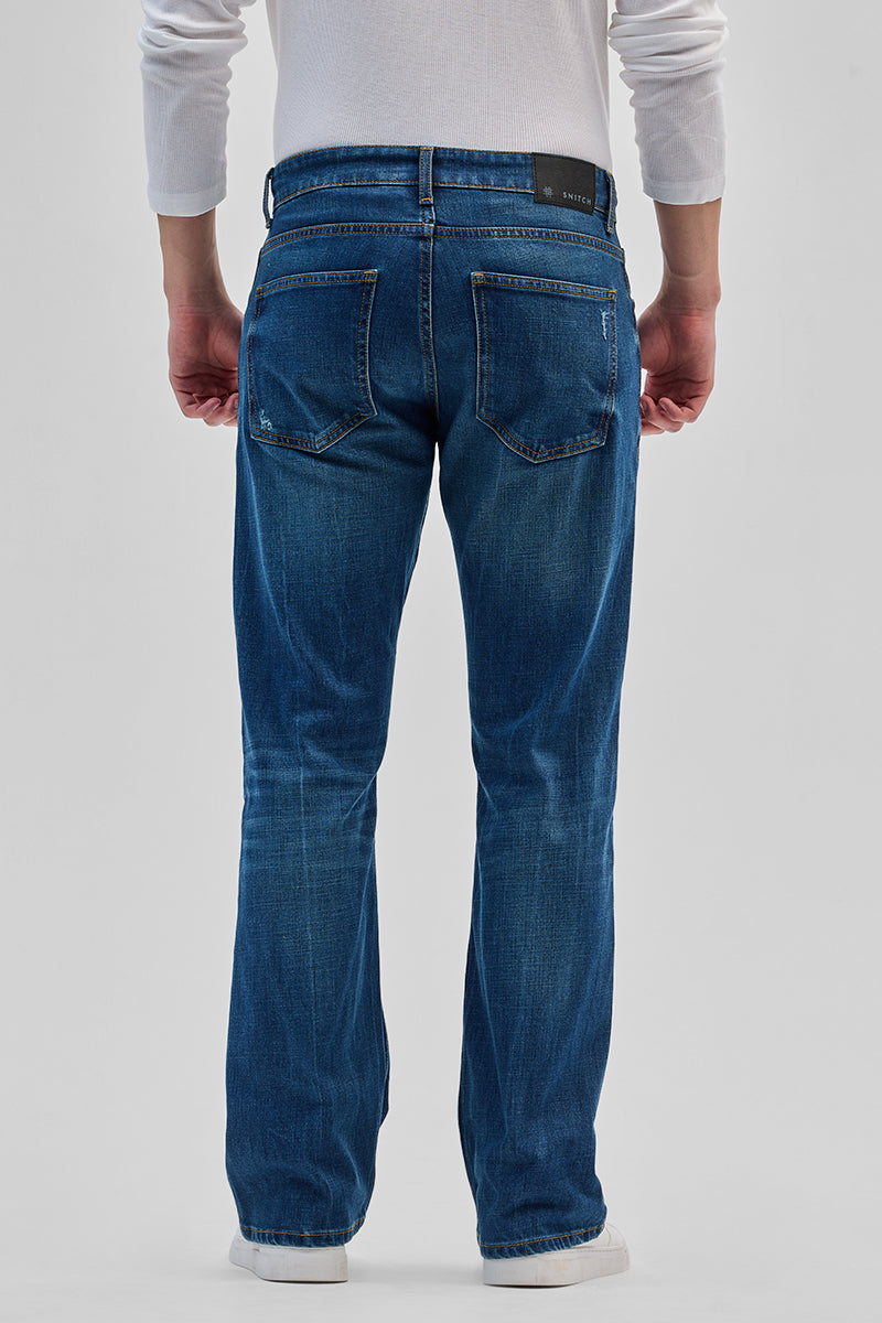Denim Blue Distressed Bootcut Jeans