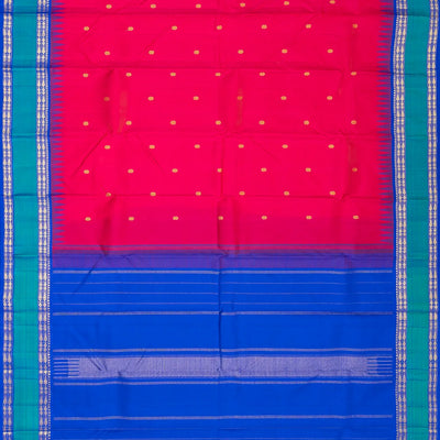 Hot Pink Handloom Korvai Kanchipuram Silk Saree With Kamalam Buttas