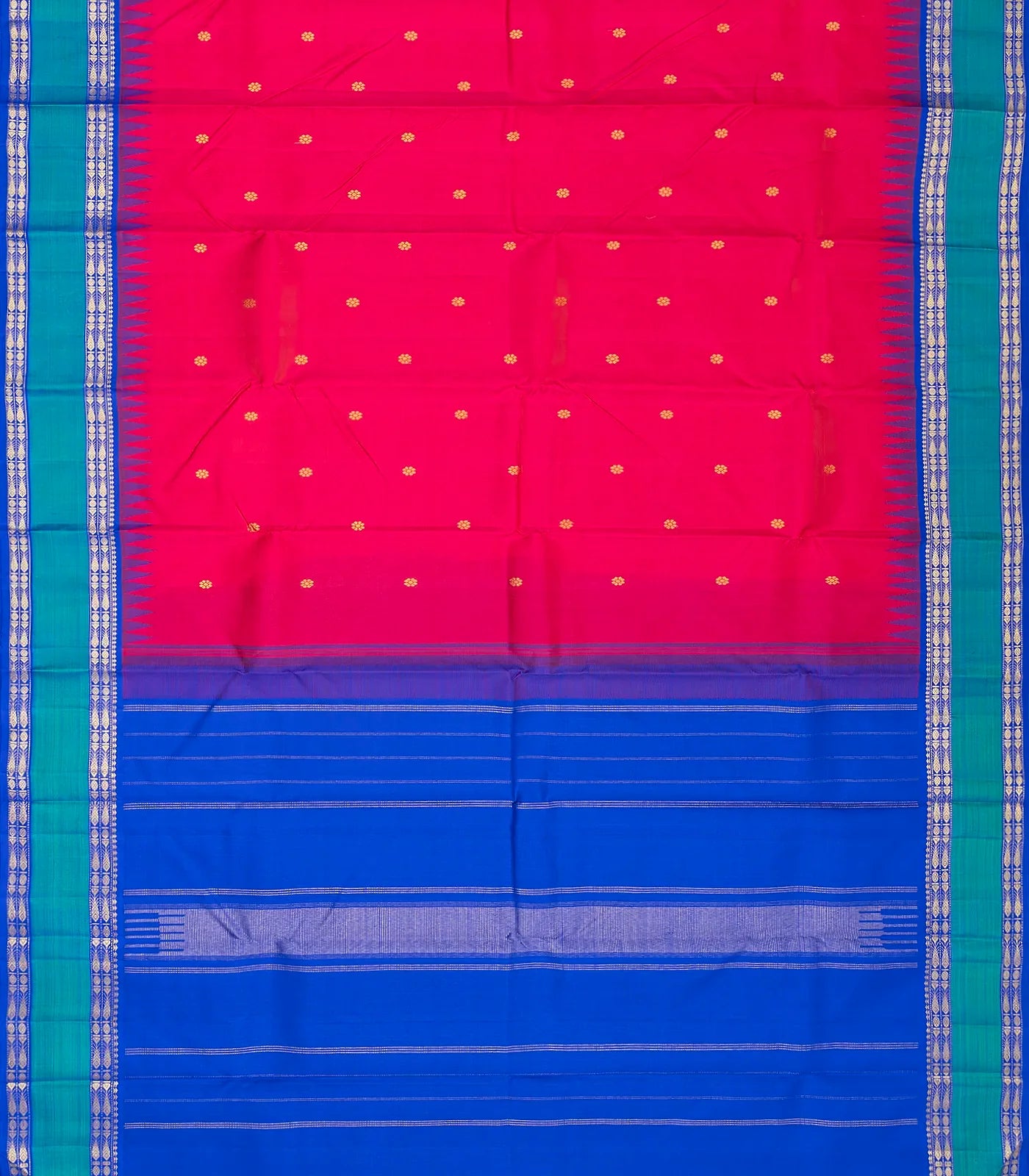 Hot Pink Handloom Korvai Kanchipuram Silk Saree With Kamalam Buttas
