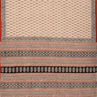 Cream Woven Jaipur Cotton Saree Printed With Flower Motifs