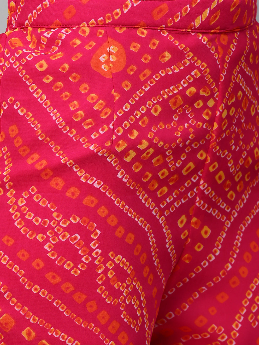 Zari Embroidered & Bandhani Printed Kurta with Sharara & Dupatta - Hot Pink