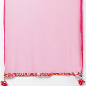 Zari Embroidered & Bandhani Printed Kurta with Sharara & Dupatta - Hot Pink