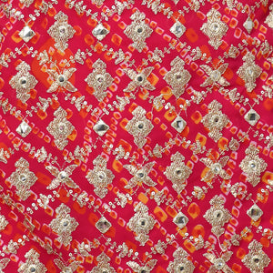 Zari Embroidered & Bandhani Printed Kurta with Sharara & Dupatta - Hot Pink