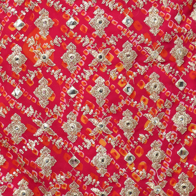 Zari Embroidered & Bandhani Printed Kurta with Sharara & Dupatta - Hot Pink