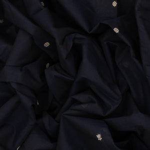 Black Handloom Kanchi Cotton Saree With Lotus Buttas