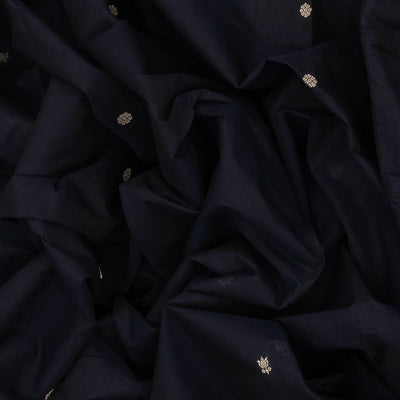 Black Handloom Kanchi Cotton Saree With Lotus Buttas