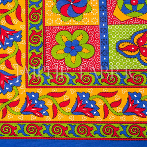Blue Border Rangoli Print Multi Color Cotton Double Bed Sheet