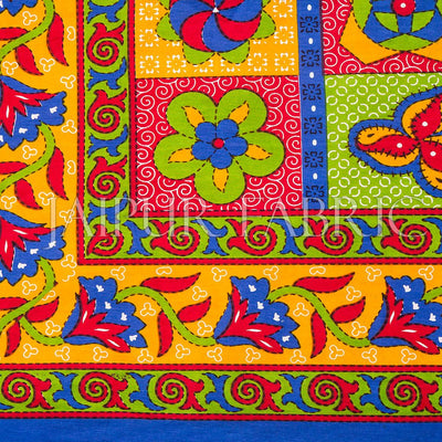 Blue Border Rangoli Print Multi Color Cotton Double Bed Sheet