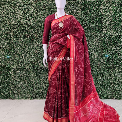 Maroon Red Designer Contemporary Silk Saree