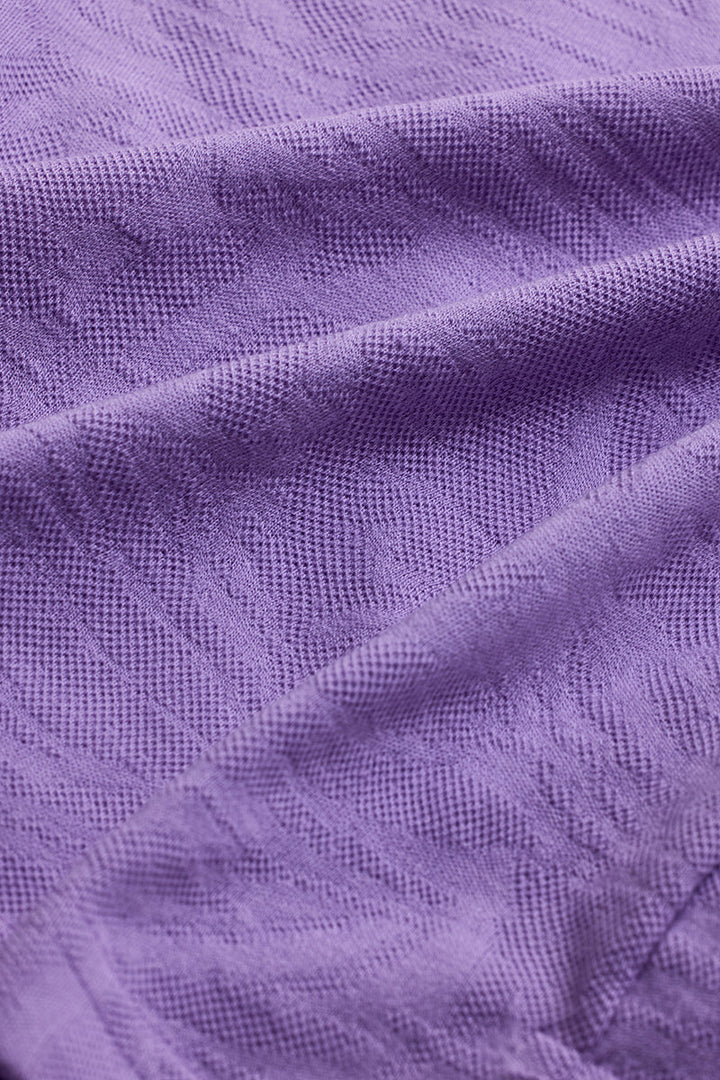 Lavender Self-Design Zipper Polo T-Shirt