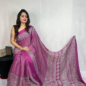 Modal Silk Authentic Hand Blocked Ajrakh work Saree