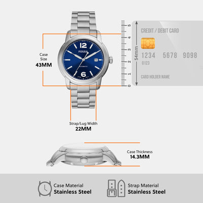 Heritage Men Automatic Blue Dial Analog Stainless Steel Watch ME3244