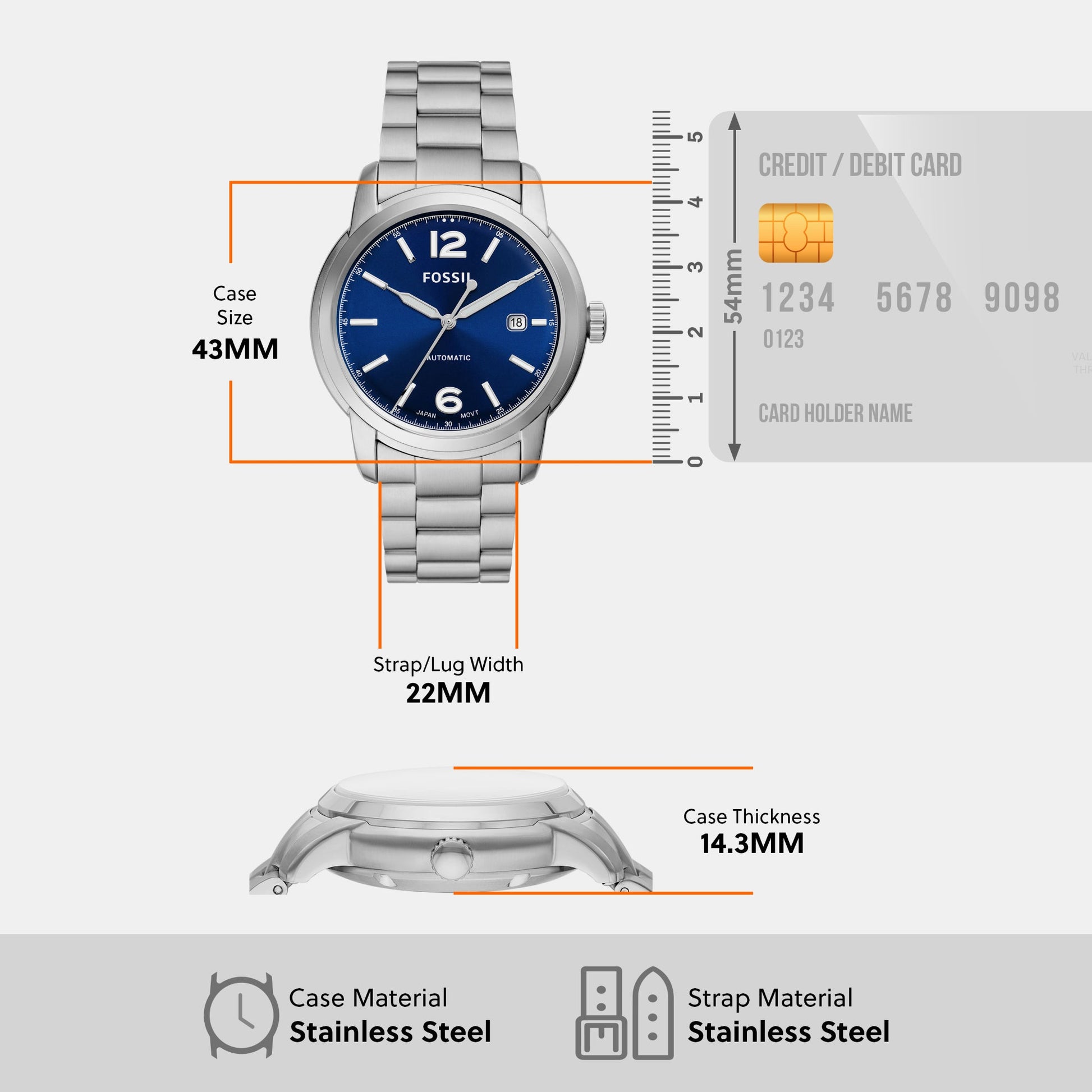 Heritage Men Automatic Blue Dial Analog Stainless Steel Watch ME3244