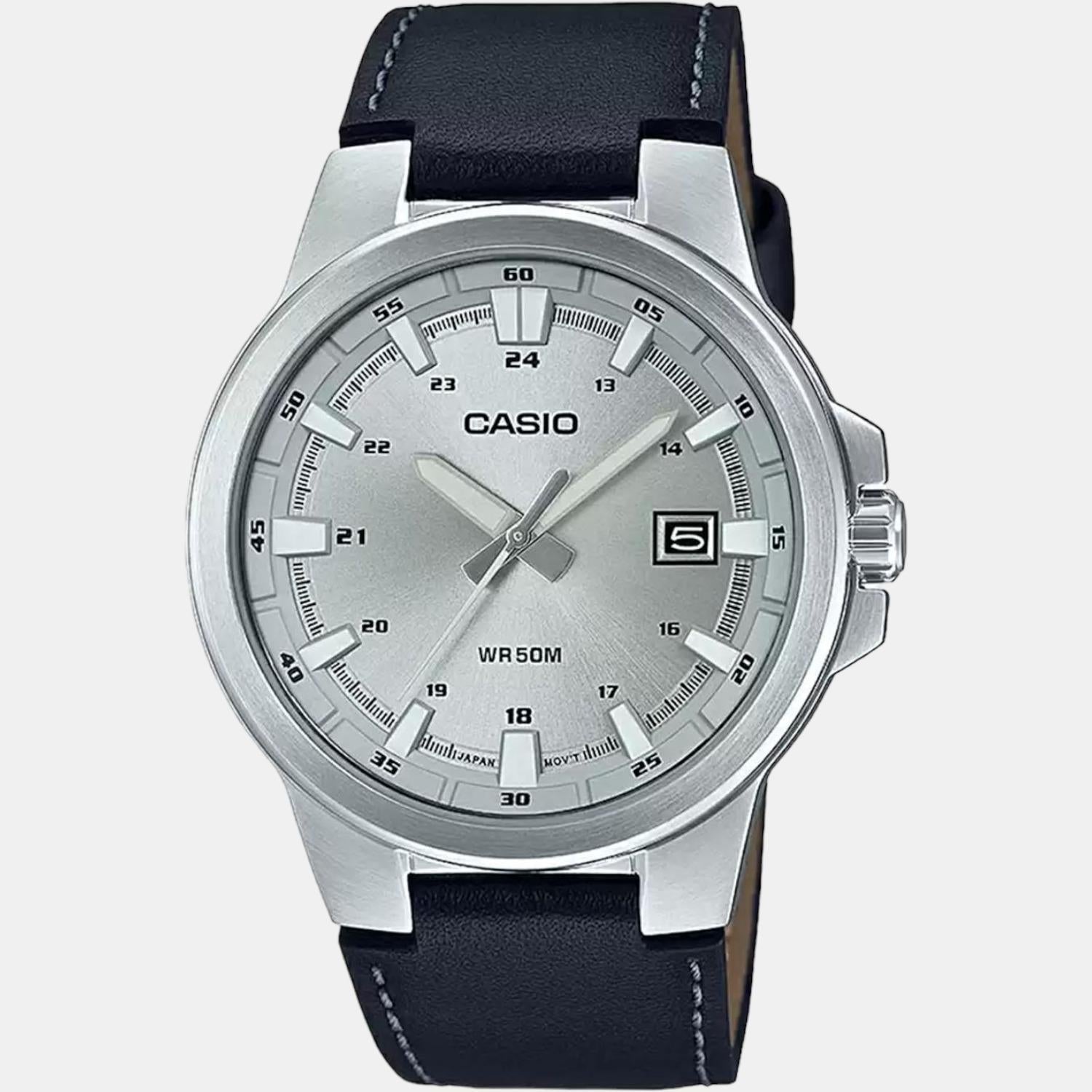 Enticer Men Quartz Silver Dial Analog Leather Watch A1825