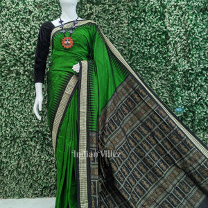 Green Black Buti Design Bomkai Sambalpuri Silk Saree